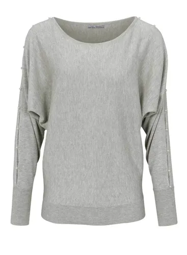 Heine Damen Feinstrickpullover mit Perlen, grau-melange GR 36/38 *SALE*