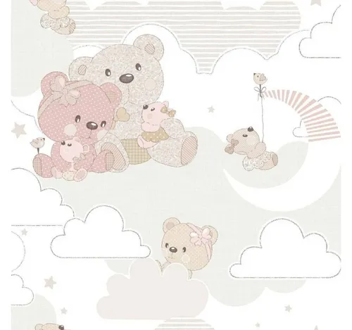 Noordwand Fototapete Mondo baby Hug Bears Rosa und Beige - Tapete aus Vliesstoff im süßen Bären-Design, perfekt für das Kinderzimmer und schafft eine liebevolle Atmosphäre.