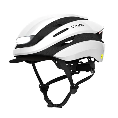Lumos Ultra Smart-Helm Plus | Fahrradhelm | Vorder- und Rücklicht (LED) | Blinker | Bremslichter | Bluetooth-Verbindung | Erwachsene: Herren, Damen (Jet White, Größe: M-L)
