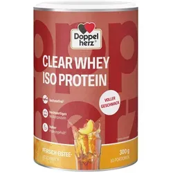 Doppelherz Clear Whey Iso Protein Pfirsich-Eistee - Arzneimittel für eine eiweißbewusste Ernährung, bietet erfrischenden Pfirsich-Eistee-Geschmack und hochwertige Proteinqualität – ideal nach dem Sport oder an warmen Tagen.