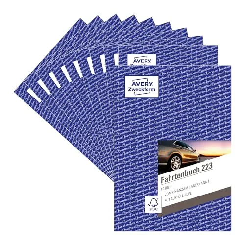 AVERY Zweckform 223-10 Softcover Fahrtenbuch PKW - Fahrtenbuch für PKW im 10er-Pack, DIN A5, vom Finanzamt anerkannt für präzise Abgrenzung privater und geschäftlicher Fahrten, ideal für Deutschland und Österreich.