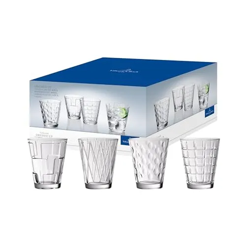Villeroy & Boch Dressed Up Wasserglas Set 4tlg. 310ml - Gläser Set für 4 Personen, aus Kristallglas, spülmaschinenfest und ideal für jeden Anlass. Raffinierte Akzente mit 50er & 60er Jahre Dekoren.
