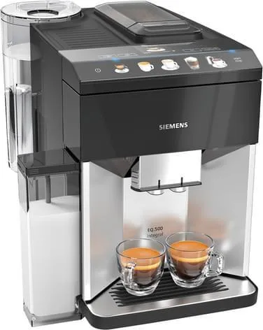 Siemens Kaffeevollautomat EQ.500 TQ503D01 - Schwarz/Silber - Kaffeevollautomat mit aromaDouble Shot für intensiven Kaffeegenuss und intuitivem coffeeSelect Display für einfache Bedienung.
