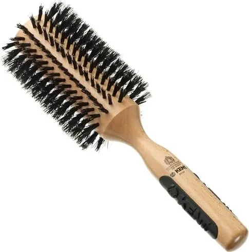 KENT Rundbürste NS09, extra groß mit Natural Shine - Hochwertige Rundbürste mit 18-reihiger Anordnung aus reinen Wildschweinborsten, ideal für alle Haartypen. Ergonomischer Buchenholzgriff für komfortables Styling.