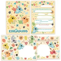 JUNAPACK Einladungskarten Koala Einladungen zum Geburtstag Umschlägen für Kinder Tiere Karten, Einladungskarten mit Umschlägen zum Kindergeburtstag Koala
