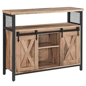 VASAGLE Sideboard Küchenschrank mit 2 Schiebetüren - Stylisches Sideboard in Naturfarben-Schwarz, ideal für jeden Wohnraum. Mit 2 Schiebetüren bietet es praktischen Stauraum und passt sich mühelos Ihrer Einrichtung an.