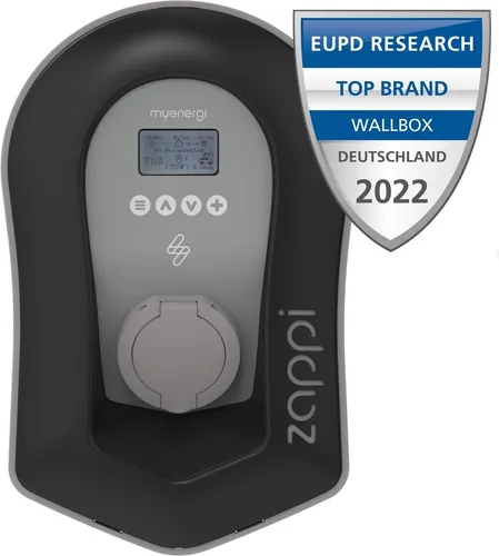 Myenergi Zappi V2.1 - 7.4 kW Wallbox - Moderne Wallbox mit Typ-2-Steckdose und 32A-Anschluss, ermöglicht schnelles Laden mit Solarstrom im ECO-Modus. Inklusive integriertem Hub für Netzwerkanschluss.