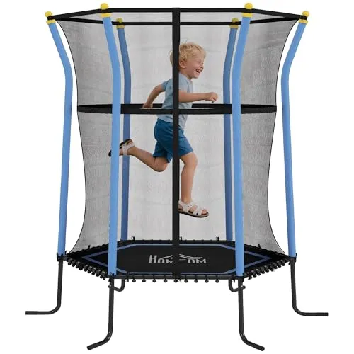 HOMCOM Kinder Trampolin Ø163,5 cm - Sicheres Hüpfen für Kinder - Trampolin für Kinder 3-10 Jahre, mit Sicherheitsnetz und elastischen Seilen für mehr Sicherheit und Komfort. Ideal für drinnen und draußen, max. Belastbarkeit 50 kg.