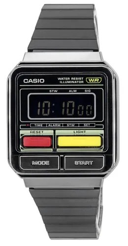 Casio Vintage Digital Edelstahlarmband Quarz A120WEGG-1B Unisex-Uhr - Armbanduhren mit sportlichem Design, spritzwassergeschützt und ausgestattet mit Wochentags- und Datumsanzeige für den modernen Alltag.