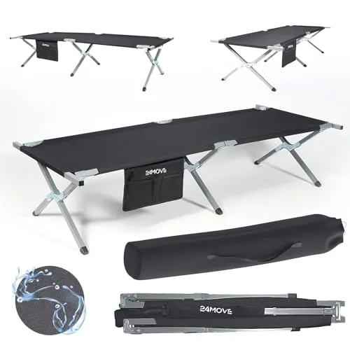 24MOVE® Feldbett Campingbett - Faltbar bis 180 kg, ideal für Outdoor-Abenteuer - Camping-Möbel für In- und Outdoor mit hochwertigem Design, bietet ultimativen Komfort und einfache Transportmöglichkeiten dank Tragetasche.