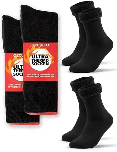 Occulto Damen & Herren Ultra Thermosocken 2er Pack (Modell: Yuki) Schwarz 35-38