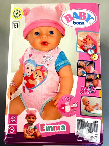 BABY born Emma - 43cm Babypuppe mit 10 Funktionen, wasserzauberndes Essen und Schlafaugen für Kinder ab 3 Jahren