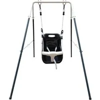 AXI Babyschaukel mit Metallgestell in Grau & Weiß für Garten - Outdoor Schaukel für Babys ab 9 Monaten, mit Sicherheitsgurten und pulverbeschichtetem Stahlgestell für maximalen Schutz und Langlebigkeit.