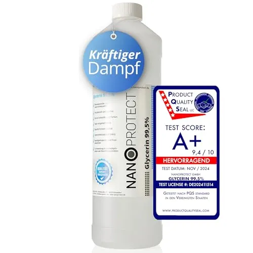 Nanoprotect Glycerin 99,5% | 1 Liter (1,25 kg) | Pharmaqualität und Lebensmittelqualität E422 | Rein pflanzliches Glycerol | flüssig | Glyzerin - Made in germany