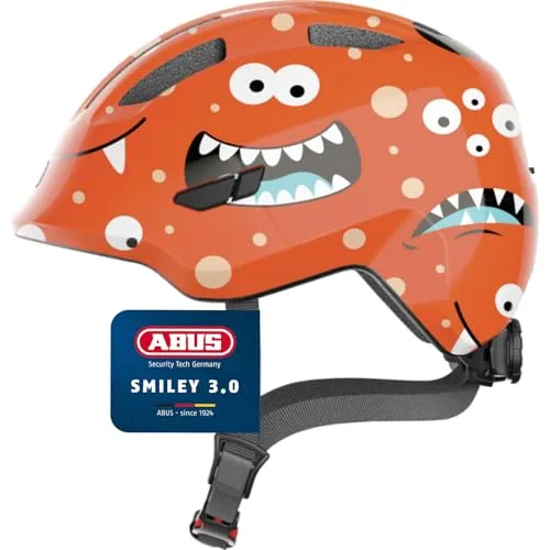 Abus Smiley 3.0 orange monster M (50-55 cm) - Fahrradhelm für Kinder - sicherer Kopfschutz mit höhenverstellbarem Verstellsystem, ideal für Fahrradanfänger und lange Haare.
