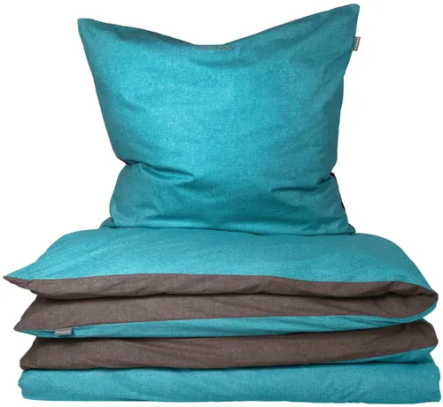 Schiesser Wendebettwäsche Doubleface aus Baumwolle - Bettwäsche-Set aus weicher Baumwolle mit edlem Melangeeffekt, 2-teilig und wendbar in Türkis-Dunkelgrau, ideal für stilvolle Schlafzimmer. Pflegeleicht und maschinenwaschbar bis 60°C.