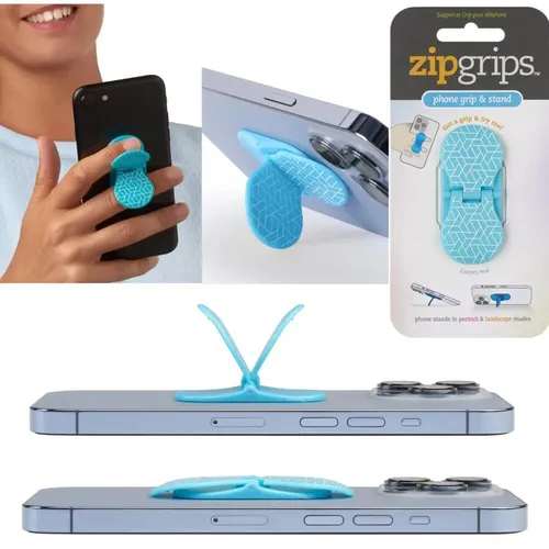 zipgrips Blue Geometrical - 2 in 1 Handy-Griff & Aufsteller - Sicherer Griff...
