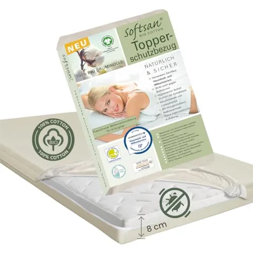 Softsan Encasing für Boxspring Topper aus Bio Baumwolle | 8 cm Höhe | Anti-Milben Schutzbezug - Erleben Sie erholsamen Schlaf mit dem Softsan Encasing aus Bio Baumwolle. Der innovative Milbenschutz sorgt für eine spürbare Verbesserung der Schlafqualität – für ein erfrischtes Aufwachen ohne Allergiesymptome.