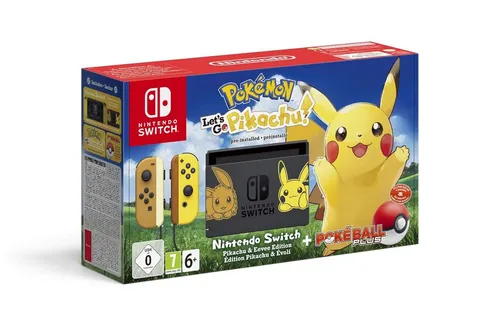 Nintendo Switch Konsole - Pokémon: Let’s Go, Pikachu! Bundle Limited Edition - Konsolen, inkl. 2 Joy-Con Controller und 32 GB Speicher, ideal für spannende Gaming-Abenteuer im Handheld- und TV-Modus.
