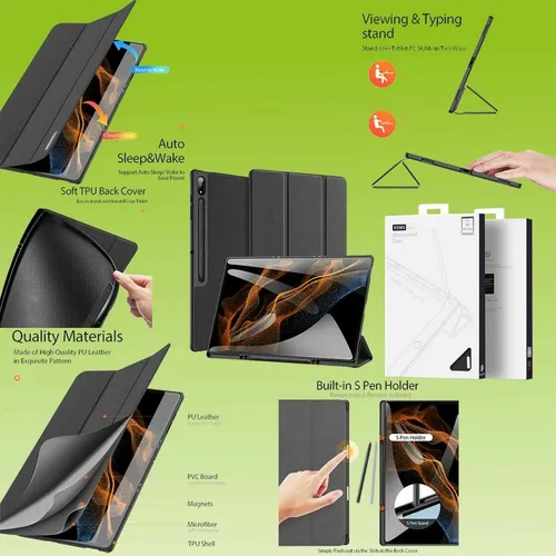 Für Samsung Galaxy Tab S8 Ultra Tablet Tasche Hülle Etui Wake UP Smart Schwarz