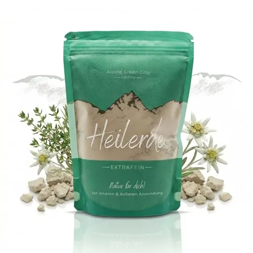 100% Natürliche Heilerde 400g – Grüne Tonerde aus den Alpen – Für innere & äußere Anwendung – Maske gegen Pickel & Akne – Wohlfühlkur – Mineralerde Vegan & Rein