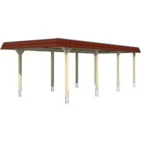 Einzelcarport SKAN HOLZ Wendland mit roter Blende - Robuster Flachdach-Carport aus hochwertigem Holz, inklusive Pfostenanker für stabilen Halt – ideal für die sichere Unterbringung Ihres Fahrzeugs.