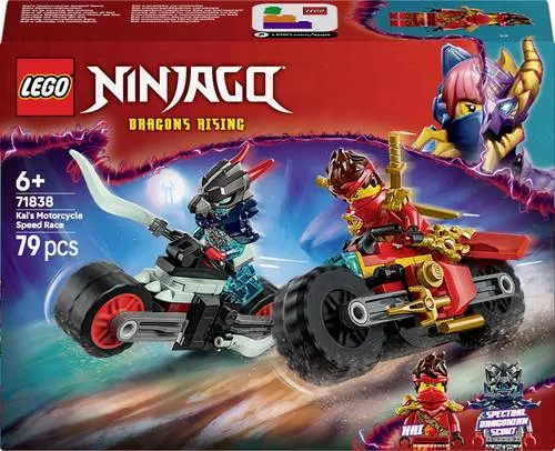 LEGO NINJAGO Kais Motorradrennen 71838 - LEGO NINJAGO Set zum Nachstellen spannender Actionszenen, inklusive 2 Ninja-Bikes und 2 Minifiguren für kreative Rollenspiele ab 6 Jahren.