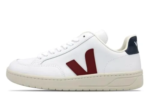 Veja V-12 Sportschuhe Weiß EU 39 für Frauen - Laufschuhe aus nachhaltigen Materialien, mit komfortabler Einlegesohle und stylischem Design in Weiß mit burgunderroten Akzenten.