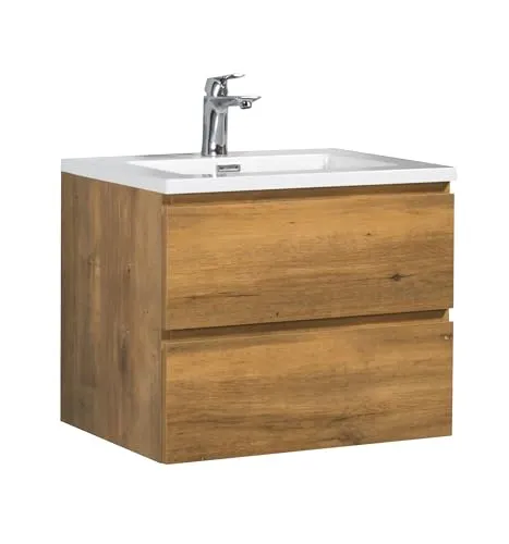 Badplaats B.V. Badezimmer Badmöbel Set Angela 60cm - Eiche - Stylisches Badmöbel Set in Eiche, inklusive Unterschrank und Waschbecken, ideal für moderne Badezimmergestaltung