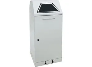 Wertstoffsammler mit Pedal 120 l – lichtgrau - Praktischer Wertstoffsammler mit 120 l Volumen und Tretmechanismus. Robuste Stahlkonstruktion für den Innenbereich, geräuschlose Einwurfklappen und einfache Entleerung durch abschließbare Flügeltür.