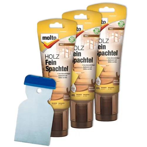 3x Molto Holz-Fein-Spachtel Weiß 400 g mit Metallspachtel