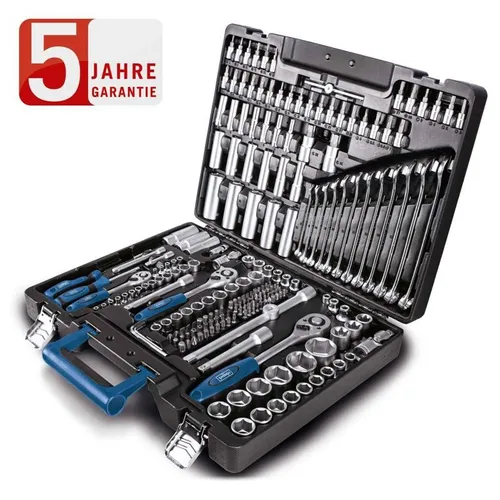 Scheppach TB217 Werkzeugkoffer gefüllt - 217-tlg Werkzeug Set mit Steckschlüssel und Bits, stabil und kompakt für optimale Kraftübertragung und einfache Handhabung