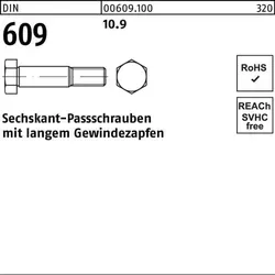 Sechskant-Paßschraube DIN 609 M8 x 45mm - Hochwertige Sechskant-Paßschraube aus Stahl Güte 10.9 mit langem Gewindezapfen, ideal für stabile Verbindungen in Bau- und Montageprojekten.