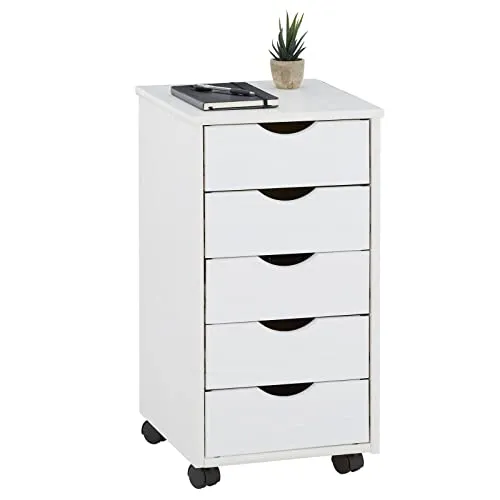 IDIMEX Rollcontainer LAGOS - 5 Schubladen aus massivem Kiefer - Rollcontainer für Kinder- und Jugendzimmer oder Büro, aus massivem Kieferholz, mit 5 geräumigen Schubladen und 4 praktischen Doppelrollen für einfachen Transport.
