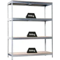 Proregal Schwerlastregal, Silber, Metall, 210x200x60 cm - Werkstatteinrichtung mit 4 verstellbaren Holzböden, 500kg Traglast pro Ebene und 5 Jahre Garantie; ideal für Werkstatt und Lager.