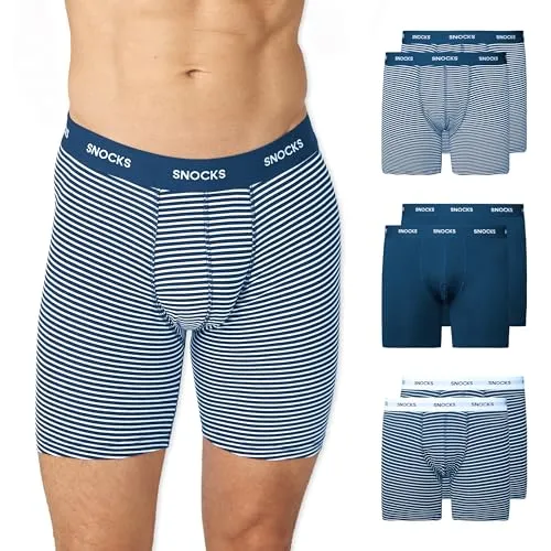Snocks Lange Boxershorts Herren aus Bio-Baumwolle (6er Pack) - Atmungsaktiv & Komfortabel für Sport & Alltag - Maximaler Komfort: Der elastische Bund sorgt für eine perfekte Passform ohne Einschneiden. Hergestellt aus 95% Bio-Baumwolle für hervorragende Atmungsaktivität. Ideal für den täglichen Gebrauch und sportliche Aktivitäten. GOTS-zertifiziert und plastikfrei verpackt.