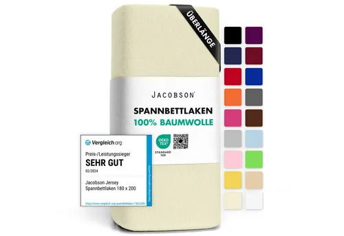 Jacobson Spannbettlaken BOXSPRING & ÜBERLÄNGE aus 100% Baumwolle, für hohe & lange Matratzen, Jersey Bettlaken 160 g/m²