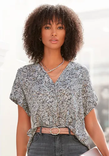 Vivance Kurzarmbluse mit Blümchendruck und V-Ausschnitt - Blusenshirt für Damen, modisch mit floralem Design, aus 100% Viskose für angenehmen Tragekomfort und ideal für sommerliche Outfits.