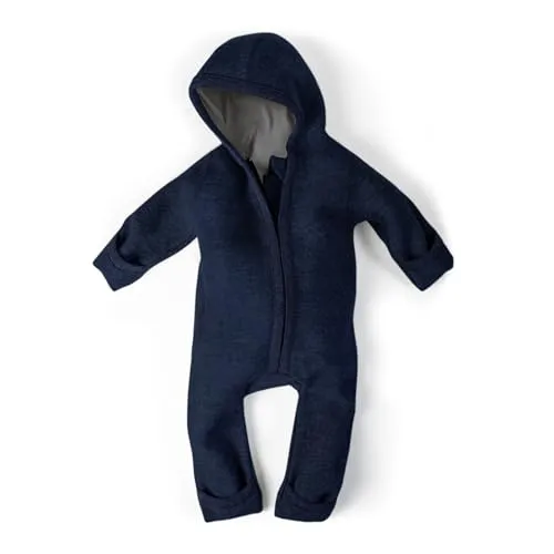 Ehrenkind® WALKOVERALL - Baby Wollwalk-Overall aus Natur Schurwolle - Overalls für Baby-Mädchen, strapazierfähig und isolierend, ideal für Herbst und Winter, mit umklappbarer Kapuze und integriertem Handschutz.