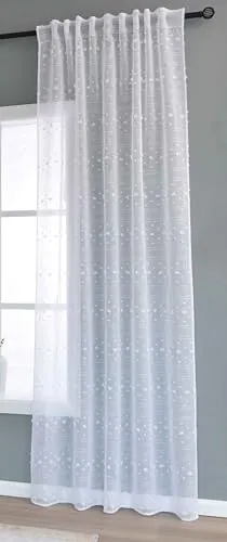 Gardine HxB 245x145 cm Natur Pompom »Valencia« Multiband Aufhängung Scherli Transparent Leinen-Optik, 2023400