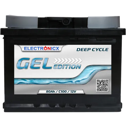 Electronicx Edition Gel Battery 80 Ah 12V - Wartungsfreie Autobatterie für Wohnmobile und Boote, bietet hohe Zyklenfestigkeit und lange Lebensdauer auch bei häufigen Ladezyklen.