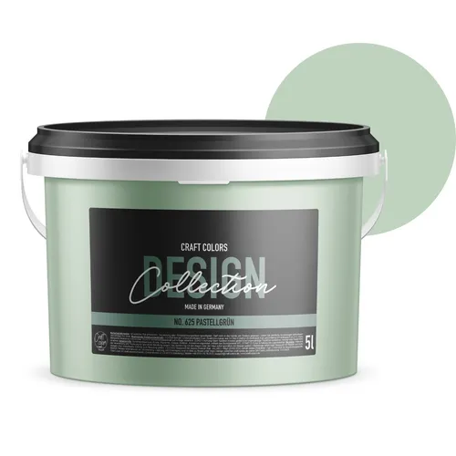 Hochwertige Wandfarbe Pastell Mint-Grün edelmatt No.625 von Craft Colors®️ - Farben für den Innenbereich, 5 L Eimer mit edelmattem Finish, ideal für kreative Wandgestaltungen auf verschiedenen Untergründen.