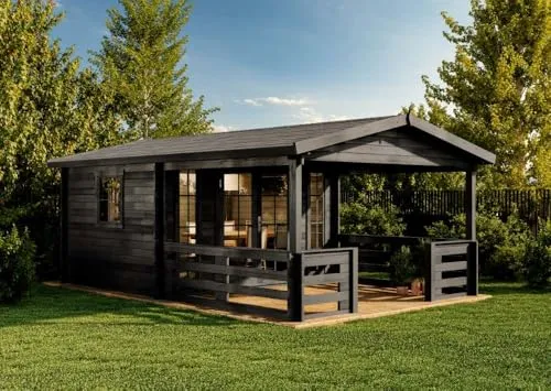 Alpholz Gartenhaus Lappland-40 B - Holzhaus in Grau mit 40 mm Wandstärke, robust und wärmeisolierend für optimales Raumklima