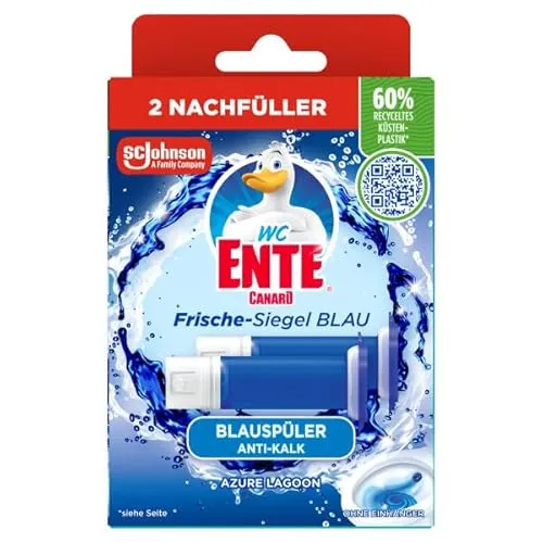WC-Ente Frische-Siegel Nachfüller, körbchenloser WC-Reiniger, WC Duft, Azure Lagoon, 2 Nachfüller (2 Stück)