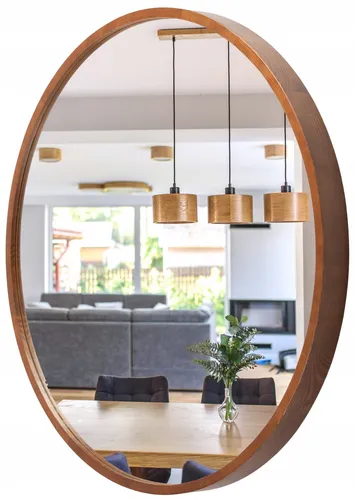 STOLARNIA PIKA Runder Bad Spiegel - Wandspiegel mit Holzrahmen (∅70 cm) - Dekorative Wandspiegel mit hochwertigem Holzrahmen für elegantes Aussehen und Langlebigkeit, ideal für Badezimmer, Flur oder Wohnzimmer.