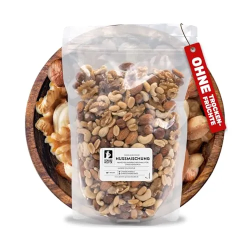 Bremer Gewürzhandel Nussmischung 1 kg - Ungesalzen, ohne Rosinen - Ideale Nussmischung für Knabberspaß ohne Trockenfrüchte! Genießen Sie diese hochwertige Mischung aus Cashewkernen, Walnüssen, Erdnüssen, Mandeln & Haselnüssen – perfekt als Snack oder Topping für Müsli und Salate.