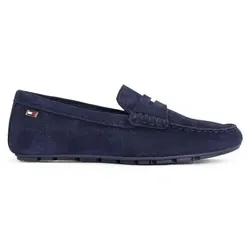 Tommy Hilfiger FLAG SOFT SUEDE DRIVER LOAFER Slipper – Bequeme Mokassins in Blau - Elegante Slipper aus Veloursleder in Größe 36. Gepolsterte Innensohle für hohen Tragekomfort und stilvolle Ziernähte machen diesen Schuh zum perfekten Begleiter für entspannte Tage.