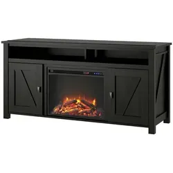 loft24 Farmington Kaminumbauschrank mit Elektrokamin im Landhausstil schwarz 151 cm - Praktisches Sideboard mit 6 Fächern, 2 Türen und Fernbedienung. Der integrierte Elektrokamin sorgt für gemütliche Wärme und hat eine Lebensdauer von bis zu 50.000 Stunden.