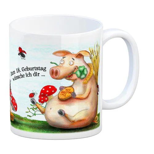 Viel Glück zum 18. Geburtstag Kaffeebecher Tasse Glückwunsch Glücksbringer