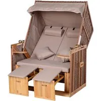 Outsunny Strandkorb - Beige, 118Lx79Wx150Hcm - Strandkorb für zwei Personen, mit Klapptischen, ausziehbaren Fußstützen und verstellbarer Rückenlehne – für echtes Urlaubs-Feeling im Garten oder auf der Terrasse.